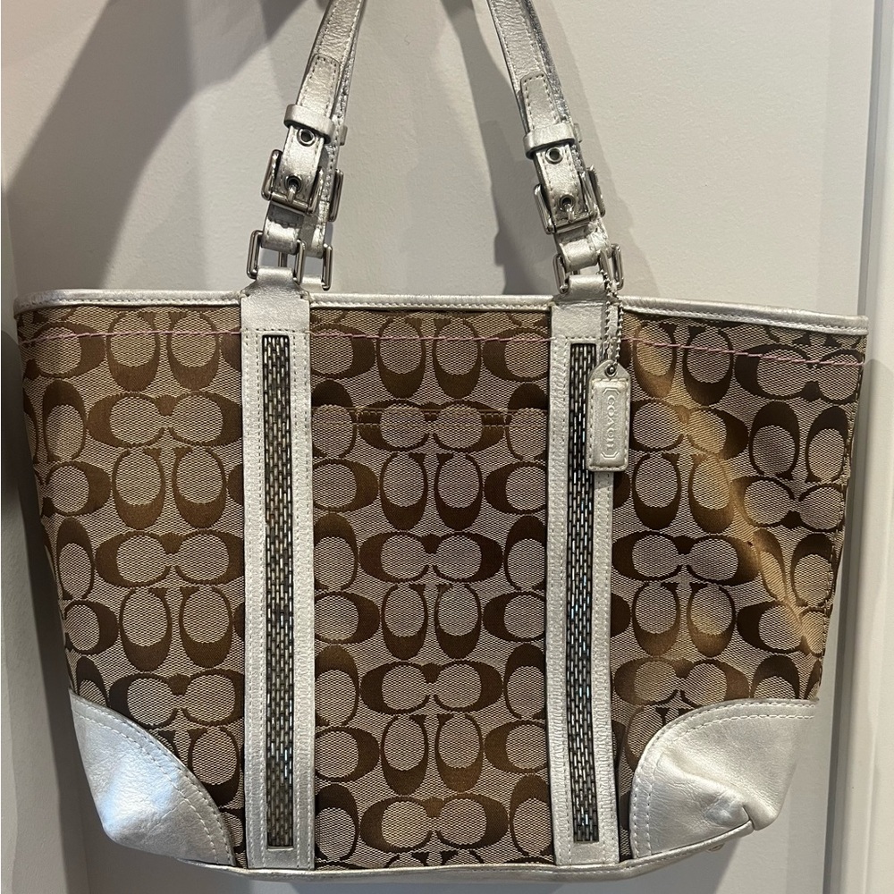 Vintage Coach Brown and Silver Monogram Tote